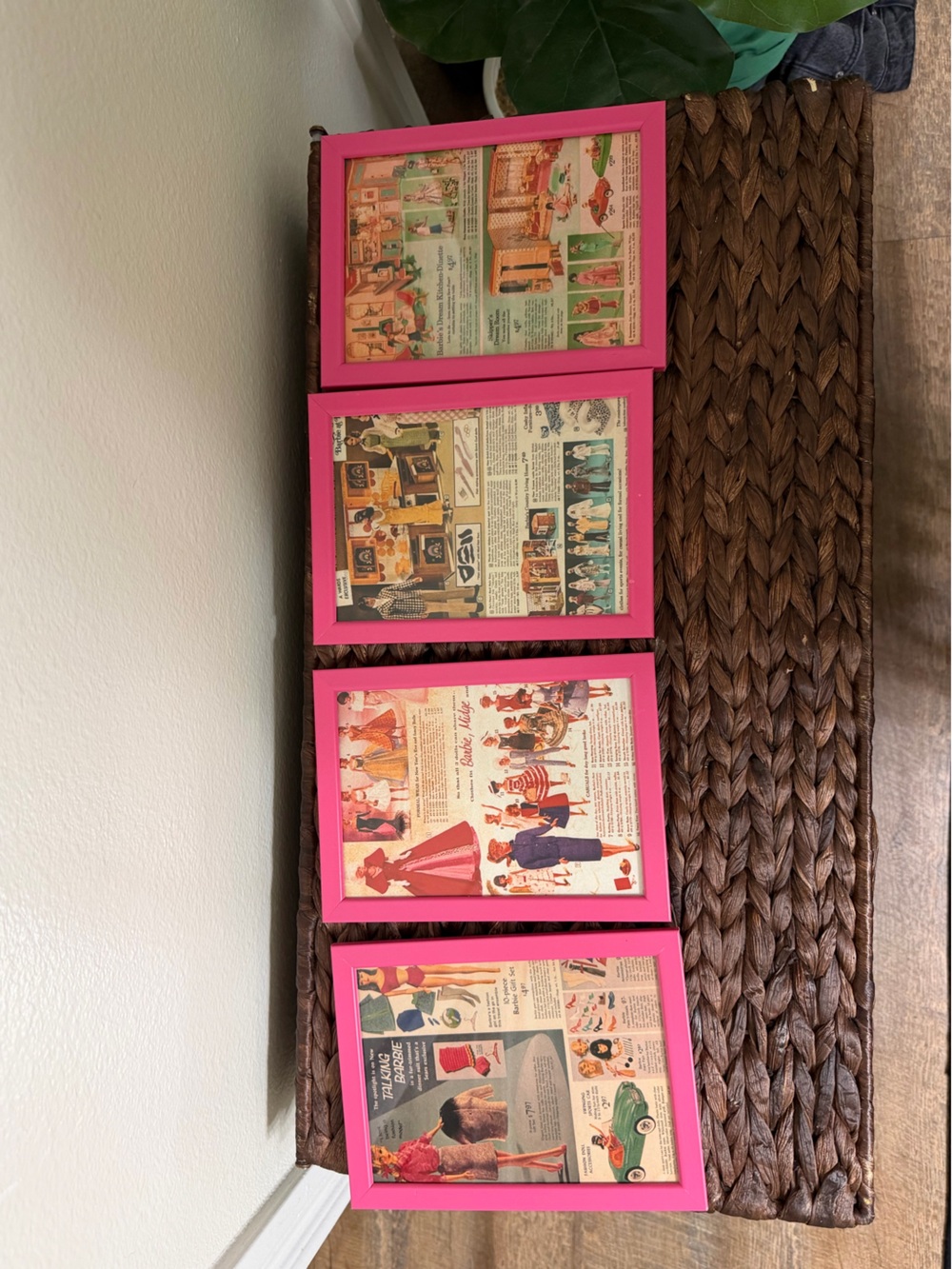 Set of 4 Pink Framed Vintage Barbie Print Art